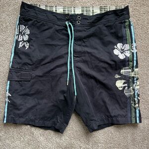 Tommy Bahama Black and Green Floral Board Shorts